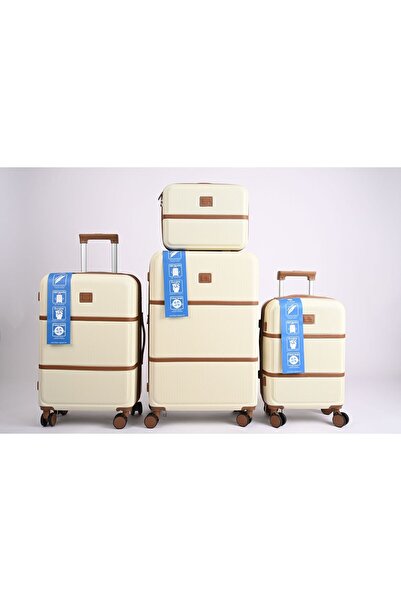 MAC CENTER طقم شنط سفر هارد 4 قطع مع شنطة يد – تصميم فاخر رمادي مع بني – عجلا...