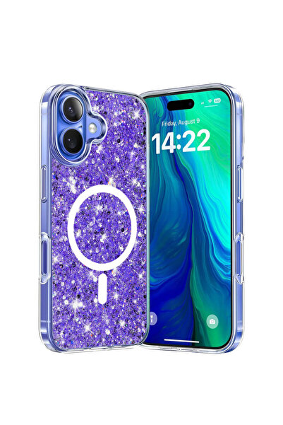 Techsuit Θήκη MagSafe με γκλίτερ για iPhone 16, μωβ