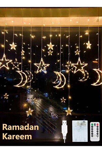 Tiokkss زينة رمضان: أضواء، هلال، نجوم، ستارة خيطية