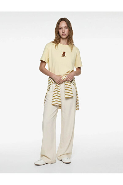 Koton Detaljan žuti ženski vez sa psom T-shirt 6SAL10092IK