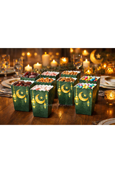 QUEEN AKSESUAR Ramadan Themed Lantern Patterned Snack Box Set of 8 Treats Pop...