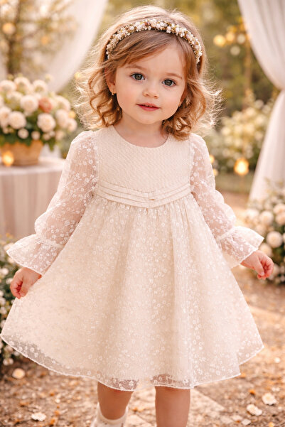 Atlas Baby House Kız Bebek Dantelli Papatyalı Brodeli Somon Elbise 6-24 Ay Ba...