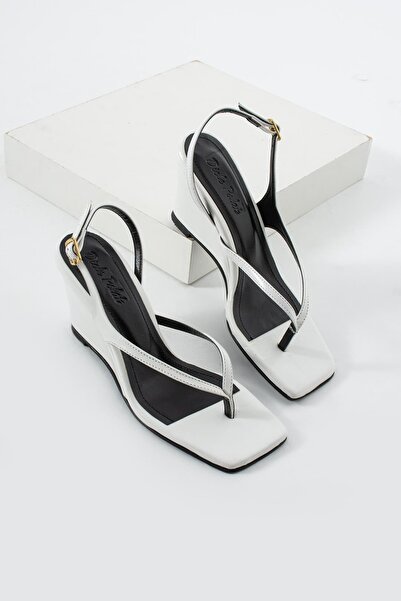 diclepolat Women's White Wedge Heel Flip-Flop Sandals Square Toe Ankle Strap ...