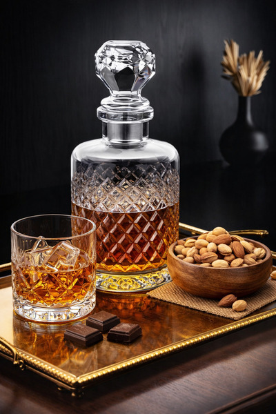 MADAME LUDA Top Segment Whiskey Glass-Cup/Wine Decanter Set-Set(2 Glasses+1 C...