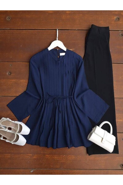 ŞAHİN TESETTÜR GİYİM ÖNÜ PİLİSELİ SALAŞ TUNİK 5662