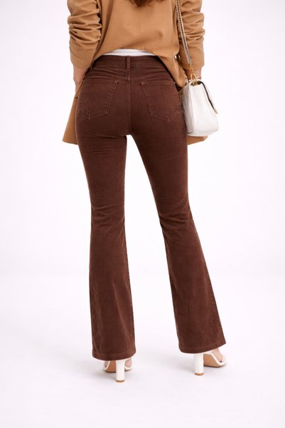 TRUEJNS Zarina Women's Brown High Waist Lycra Spanish Leg Trend Flare Jean