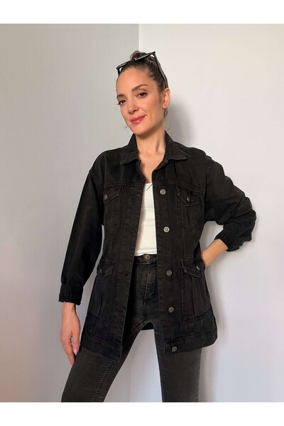 Ali Butik Siyah Kuşak Detaylı Denim Ceket