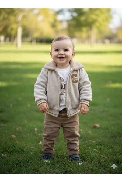 AYDEDE KİDS 100% Cotton Baby Boy 3-Piece Set – Soft-Lined Jacket, Printed T-S...