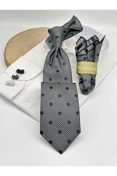 Gutiero Black Polka Dot Classic Tie with Handkerchief