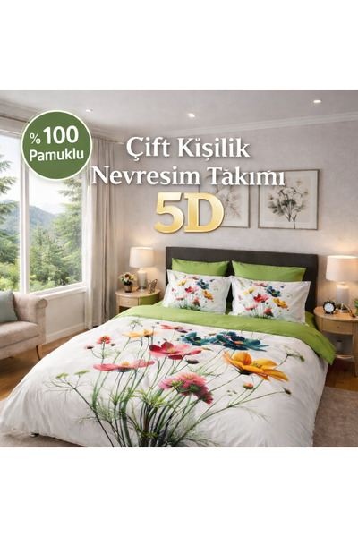 DEMET 5D %100 Pamuklu Çift Kişilik Nevresim Takımı