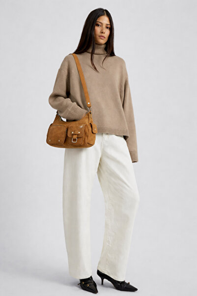 Assia Atelier Taba Süet Dokulu Kadın Günlük Omuz Çantası