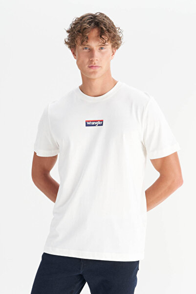 WRANGLER Tricou 100% bumbac, cu croială normală, cu decolteu ecru, cu mini logo