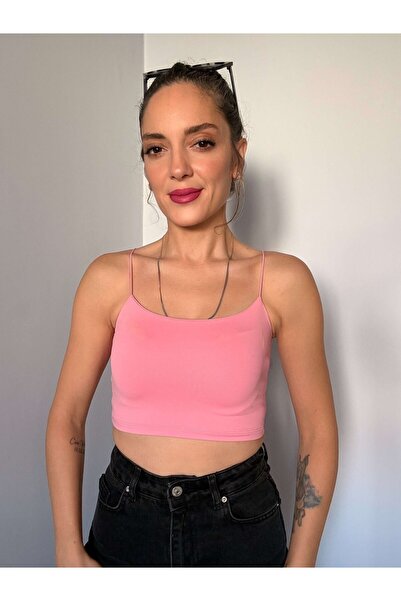 Ali Butik Pembe İp Askılı Crop Atlet