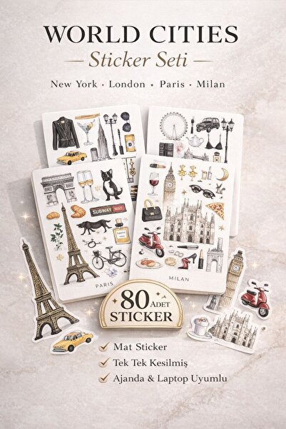 LABELOVE World Cities 80+ Parça Şehir Temalı Sticker Seti – Mat, Tek Tek Kesi...