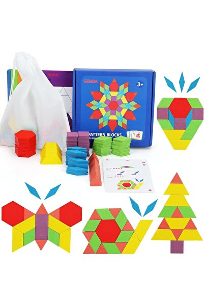 PlayFun Set Educational 155 Piese – Blocuri din Lemn Colorate cu Forme Geomet...