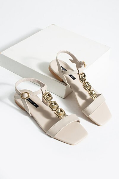 diclepolat Γυναικεία Μπεζ Χρυσά Λεπτομερή Σανδάλια με Λουράκι στον Αστράγαλο ...