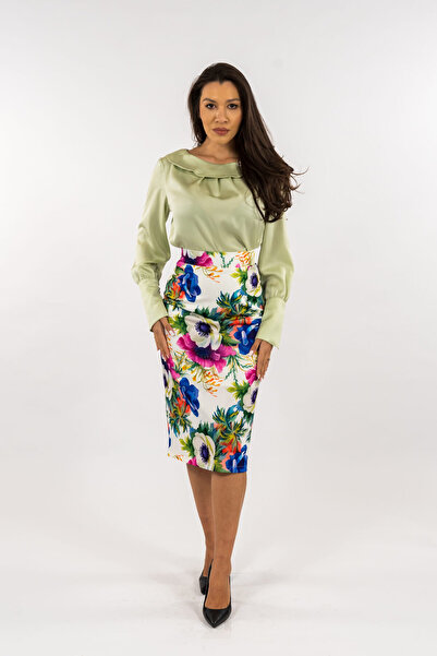 Gorgeaux Set bluză verde pastel și fustă florală - XL(42)