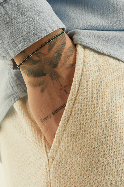 Fjellor Laerion Men's Green Stone Steel Thin Waterway Bracelet