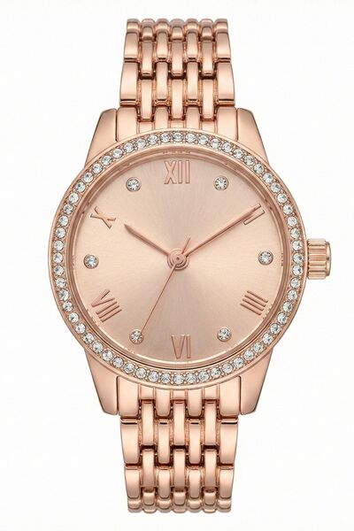 Baghes Women's Rose Gold Metal Cord Stone Frame Elegant Classic Wristwatch
