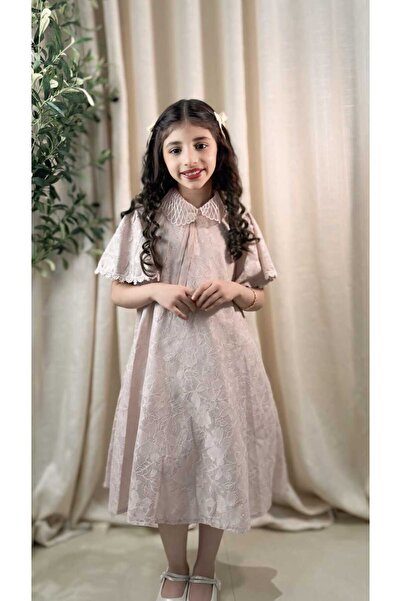 gmax Girls' dress with floral lace and gold threads