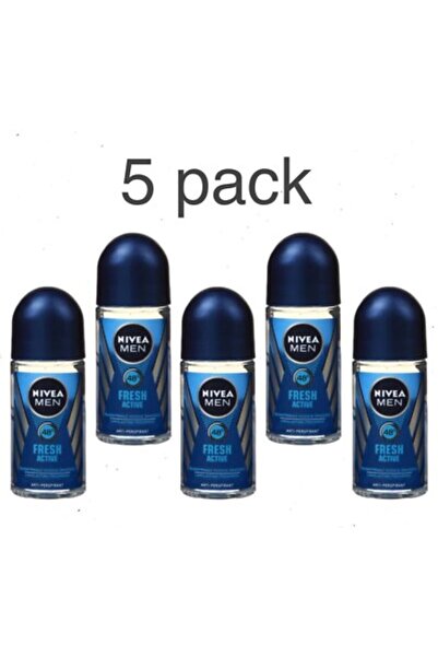 NIVEA 5 x MEN FRESH ACTIVE roll-on deodorant for men, 1.7 fl.oz / 50 ml