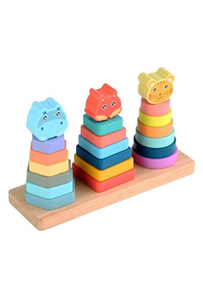 PlayFun Joc de stivuit din lemn cu forme si culori