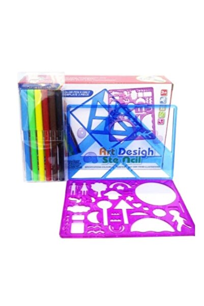 PlayFun Set Creativ Desen cu Sabloane Rotunde si Carioci