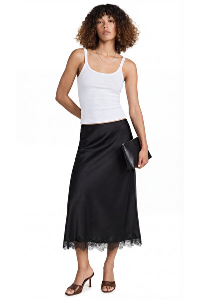 Babushka Black Lace Detailed Satin Skirt
