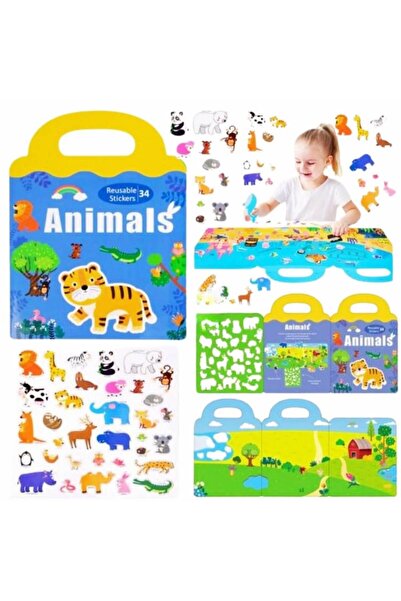 PlayFun Carte magnetica cu 34 stickere reutilizabile, Animalele salbatice din...