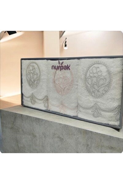 Nurpak Lale Bamboo 70% Bamboo 30% Cotton Embroidered Boxed 6 Pieces 50X90 Han...