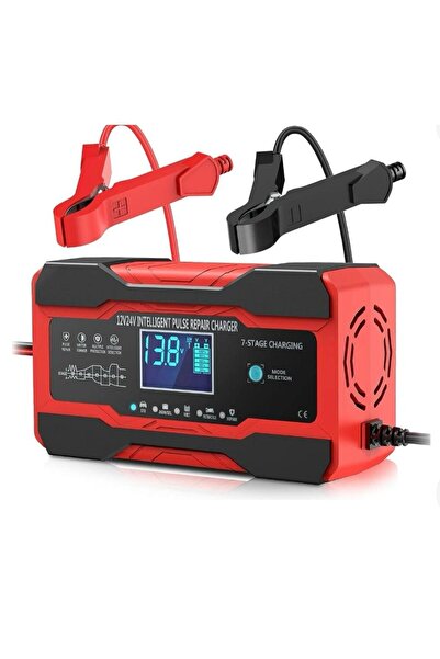 AMOI Car battery charger 12V 10A, red, dimensions 18.5x8.5x5.5cm