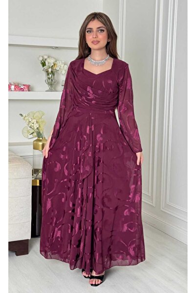 DVNA Victorian-style evening gown in a royal burgundy color with velvet chiff...
