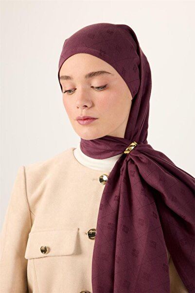 Silk Home Pamuklu Liva Şal Mürdüm Monogram Desen 90x200cm Şal