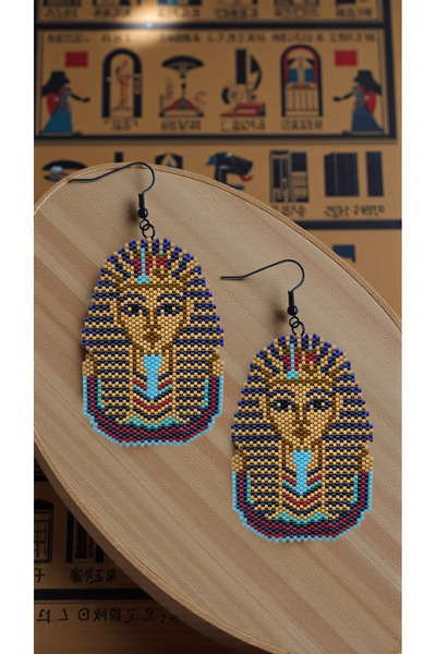 SEARD Miyuki Beads Handmade Cleopatra Egyptian Pharaoh Earrings 4