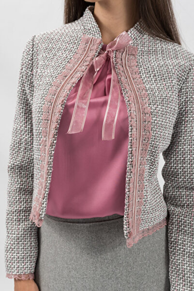 Gorgeaux Elegant Light Grey Checkered Jacket - S