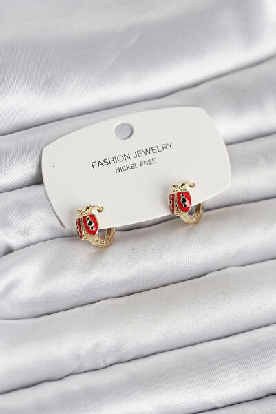shopwave Ladybug Model Gold Color Brass Children's Earrings