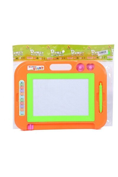 PlayFun Tablita magnetica cu stilou si stampile, usor de sters, portocalie