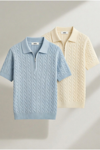 LEYEL Moda 3-Piece Knitted Patterned Knitwear Regular Cotton Multi-Colored T-...