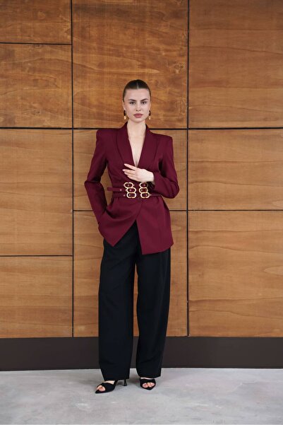 lidyasara Kadın Gold Tokalı Kemerli Blazer Ceket