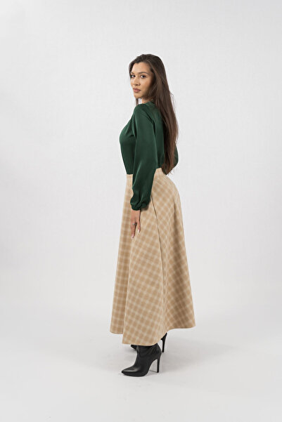 Gorgeaux Betty Cream Checkered Skirt - M