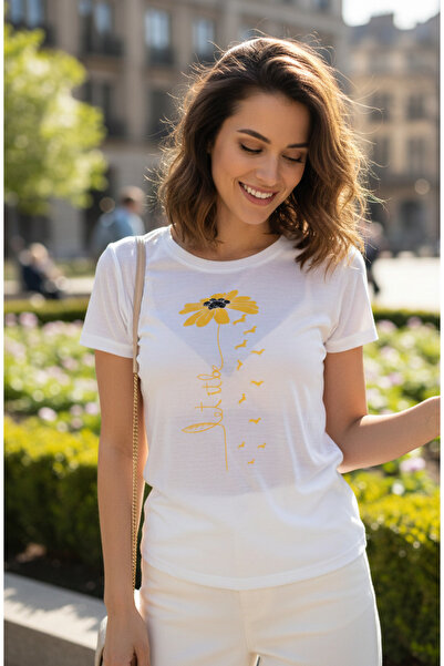 YusGos Crew Neck Floral Patterned Zero Sleeve Blouse T-Shirt