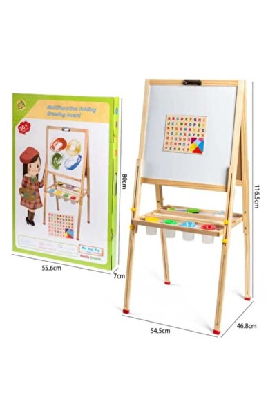 PlayFun Tabla magnetica din lemn cu suport, creta, marker, burete 148 Piese