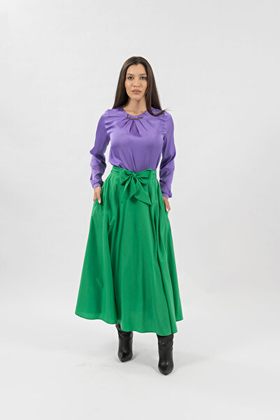 Gorgeaux Denisa Elegant Green Skirt with Cord - XXL