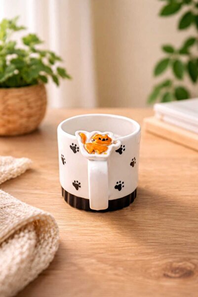 HİS Studio Handmade Ceramic Mug with Cute Cat Figure and Paw Pattern |   Tea ...