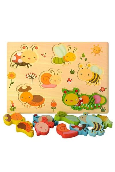 PlayFun Puzzle 3D din lemn – Insecte, 6 piese
