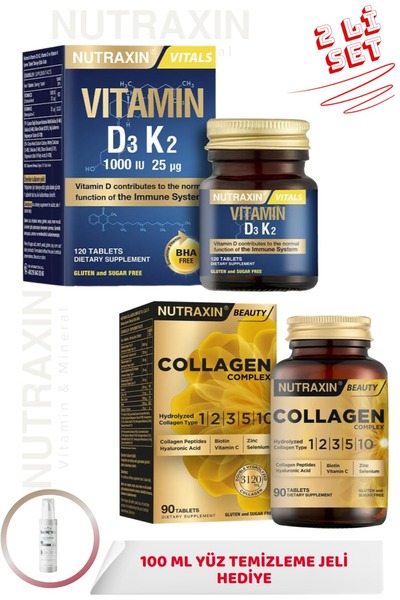 Nutraxin Collagen Complex 90 Tablet + D3K2 Vitamini 120 Tablet + 100ml Yüz Yı...