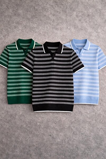 pepule Men's Polo Collar Striped Knitwear T-Shirt Slim Fit Summer Cotton Styl...
