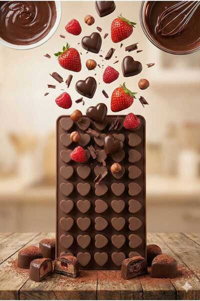 LOVYCO 55-Piece Silicone Heart Chocolate Mold - Non-Stick Coffee Side Serving...