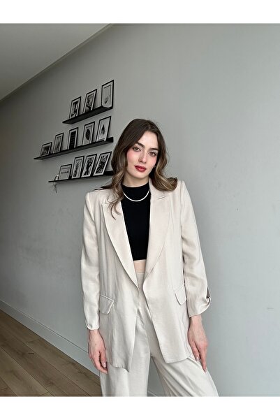 AÈC PRIVÈ Women's New Season Modal %100 Cotton Blazer Jacket Trousers Set-5577