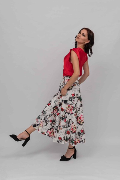 Gorgeaux Aura Floral Print White Skirt - 3XL(46)